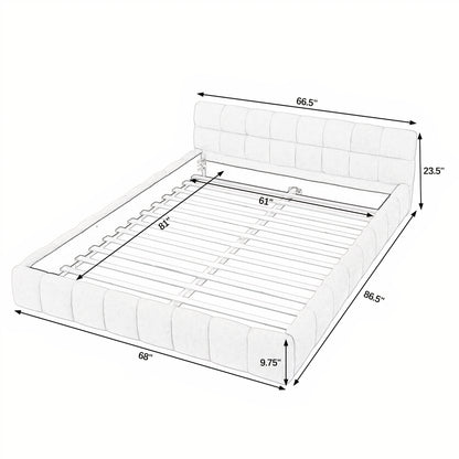 Queen Size Upholstered Platform Bed Frame with Chenille Fabric & Headboard