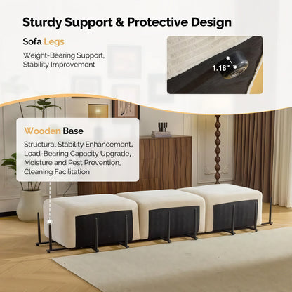 Convertible Corduroy Cloud Sectional Sofa with Movable Ottoman, L-Shaped Deep Seat Couch