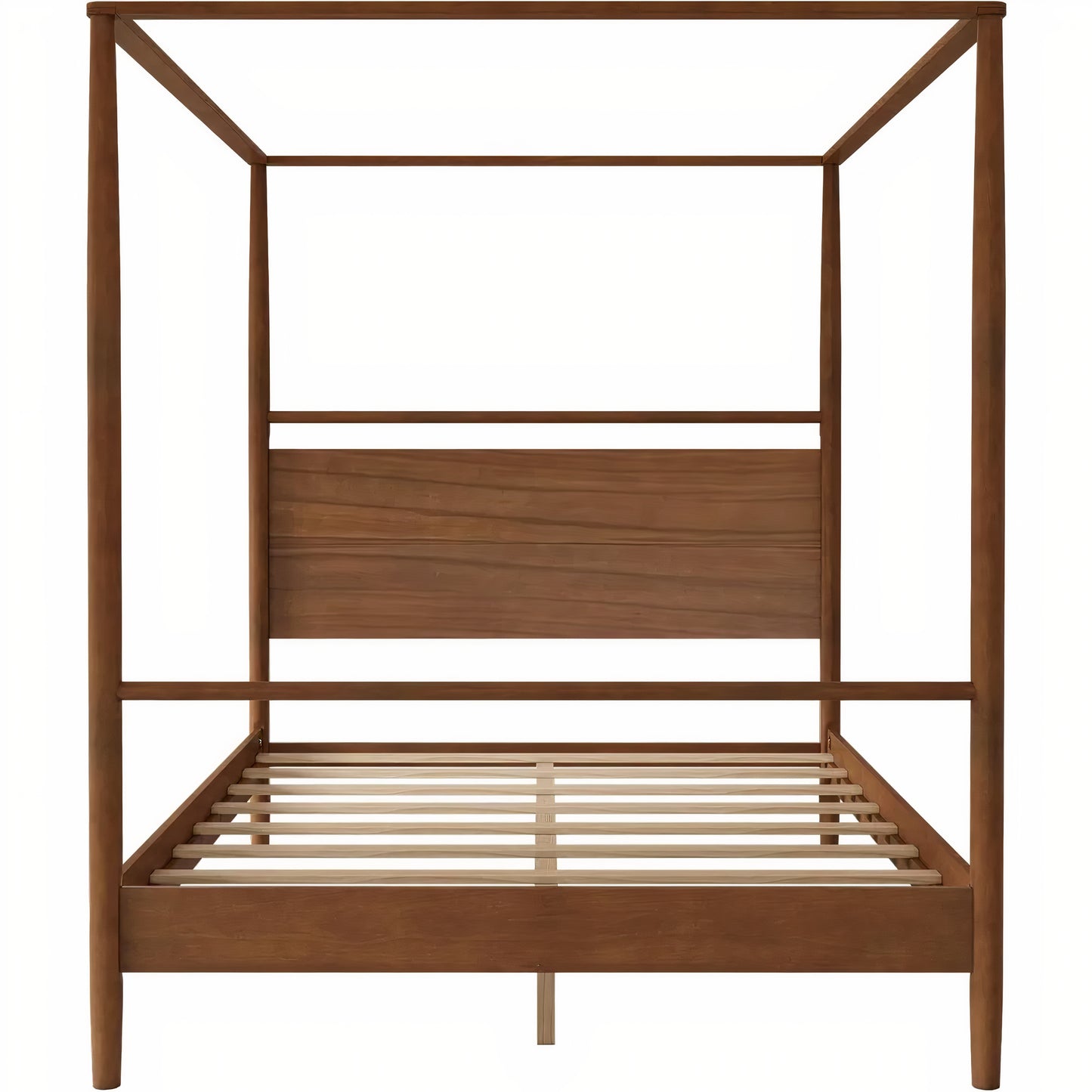Queen Canopy Bed Frame – Solid Wood 4 Poster Platform Bed with Headboard, Mid-Century Modern Design