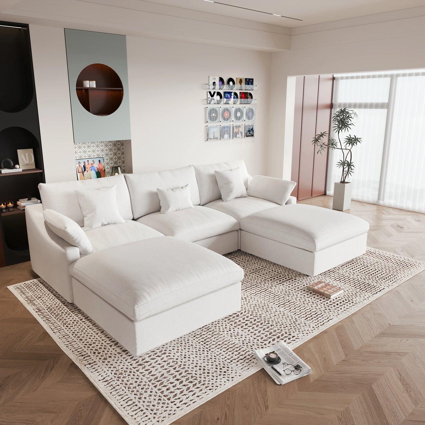 120'' Comfy Cloud Sectional Sofa with Ottoman – U-Shaped 5 Seater Modern Couch
