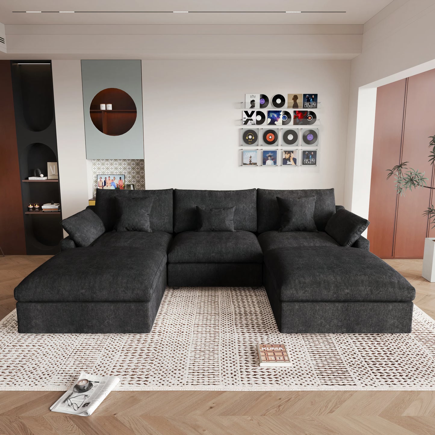 120'' Comfy Cloud Sectional Sofa with Ottoman – U-Shaped 5 Seater Modern Couch