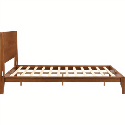 Queen Size Bamboo Platform Bed – Mid-Century Modern Frame with Tall Headboard & Wood Slat Support