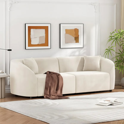 Curved Modern Sofa 87" – Off-White Contemporary Couch with Plush Seating