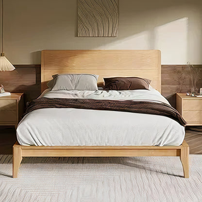 Queen Size Bamboo Platform Bed – Mid-Century Modern Frame with Tall Headboard & Wood Slat Support