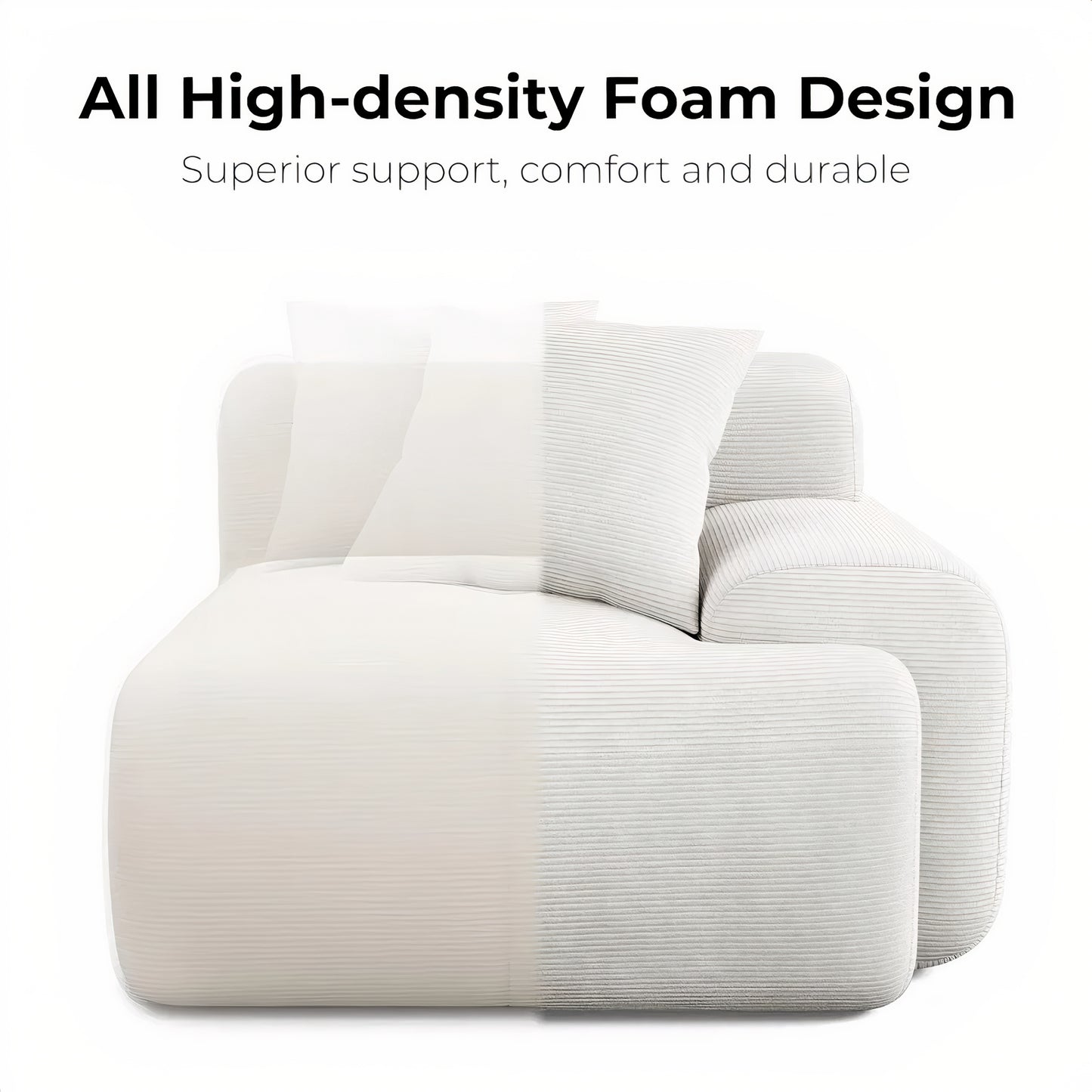 118'' L-Shaped Sectional Sofa – Oversized Beige Corduroy 3-Seater with Chaise for Living Room