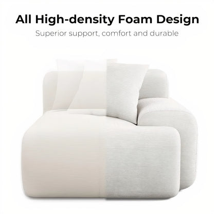 118'' L-Shaped Sectional Sofa – Oversized Beige Corduroy 3-Seater with Chaise for Living Room