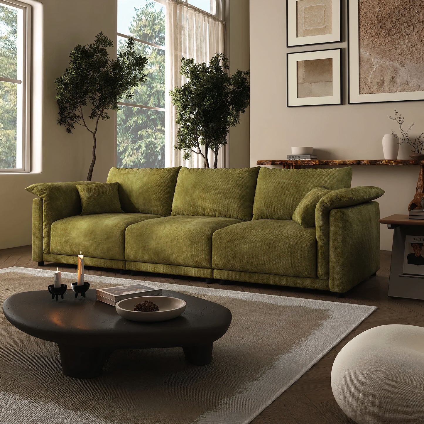98.5'' Cloud Modular Sectional Sofa – 3 Seat Convertible Deep Seat Couch for Living Room