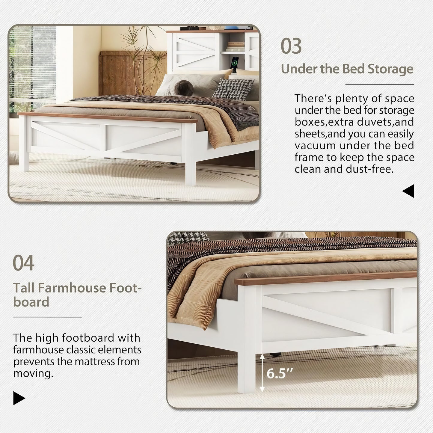 3 Piece Queen Bedroom Set, Queen Size Wooden Platform Bed with Storage Headboard, Cabinet and Nightstand