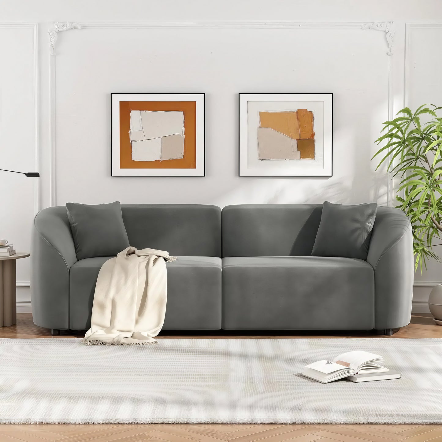 Curved Modern Sofa 87" – Off-White Contemporary Couch with Plush Seating