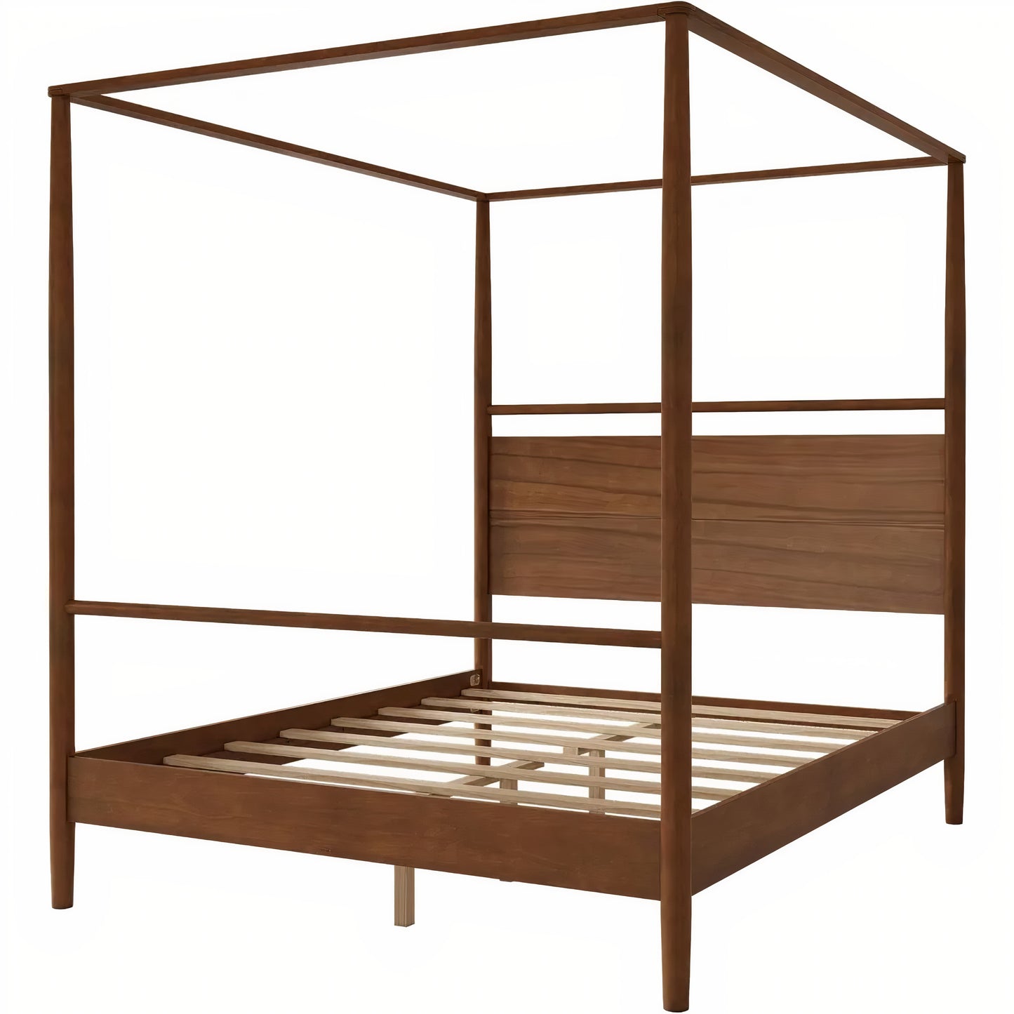 Queen Canopy Bed Frame – Solid Wood 4 Poster Platform Bed with Headboard, Mid-Century Modern Design