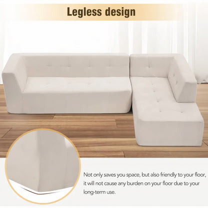 110'' L-Shaped Modular Sectional Sofa – Modern Minimalist 4-Seater Upholstered Couch with Sofa Bed for Living Room