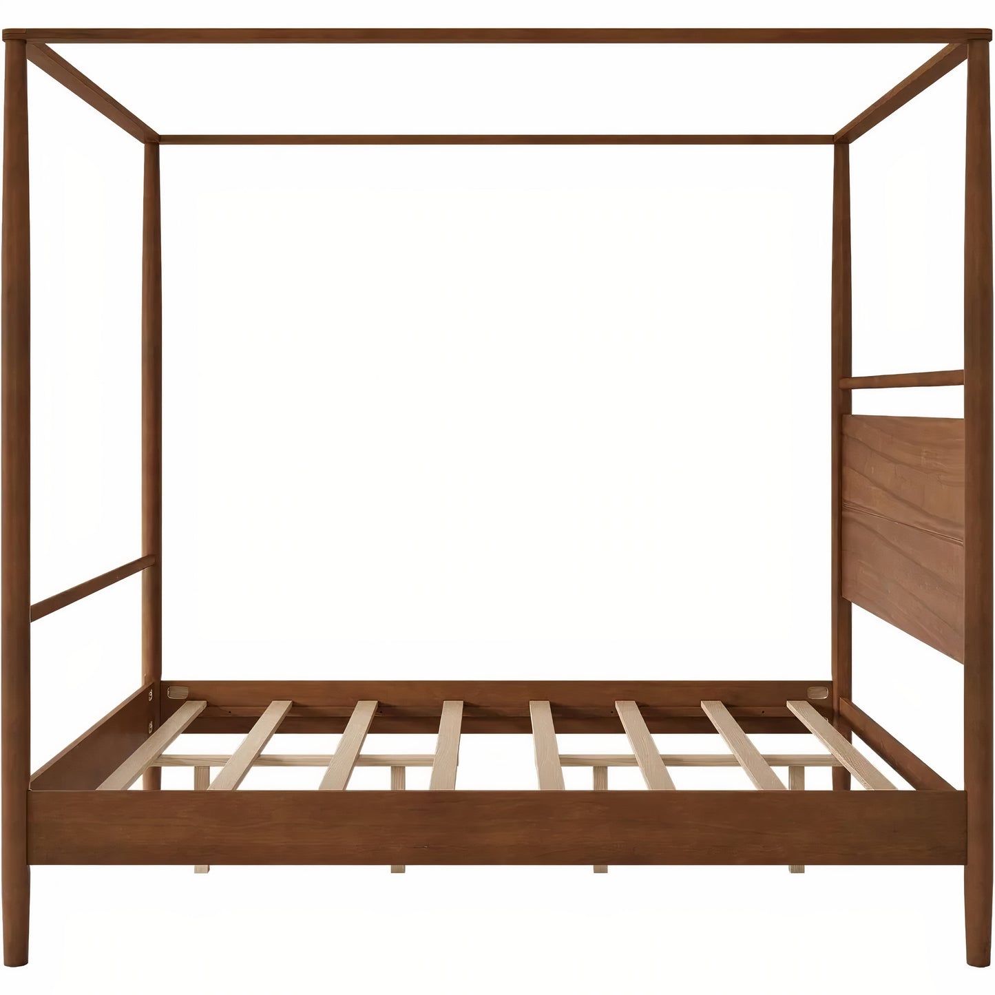 Queen Canopy Bed Frame – Solid Wood 4 Poster Platform Bed with Headboard, Mid-Century Modern Design