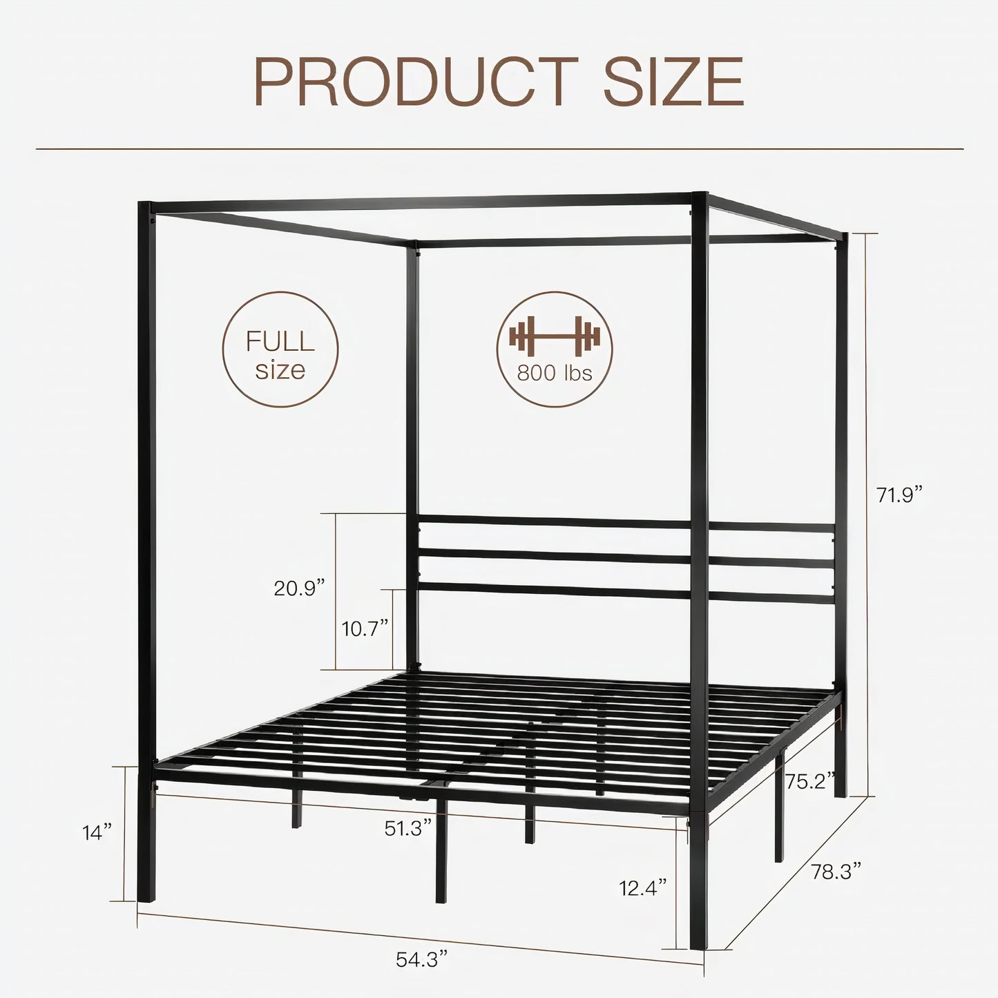 Full Size Metal Canopy Bed Frame – Modern 4 Poster Platform with Storage