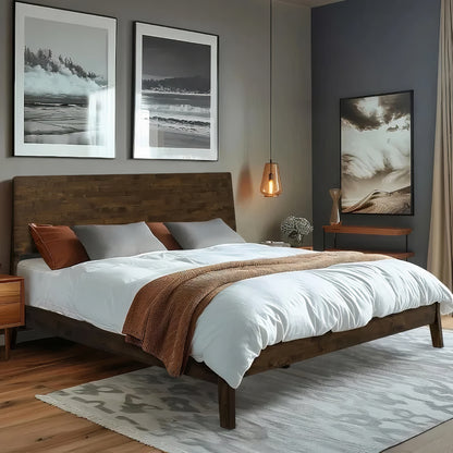 King Size Solid Wood Bed Frame with Headboard – Heavy Duty 800 lbs Capacity, No Box Spring Needed, Mattress Support Platform