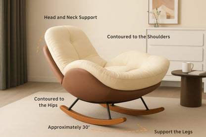 Minimalist Nordic Rocking Chair – Walnut Wood Base, Plush Cotton Upholstery & Suede Base